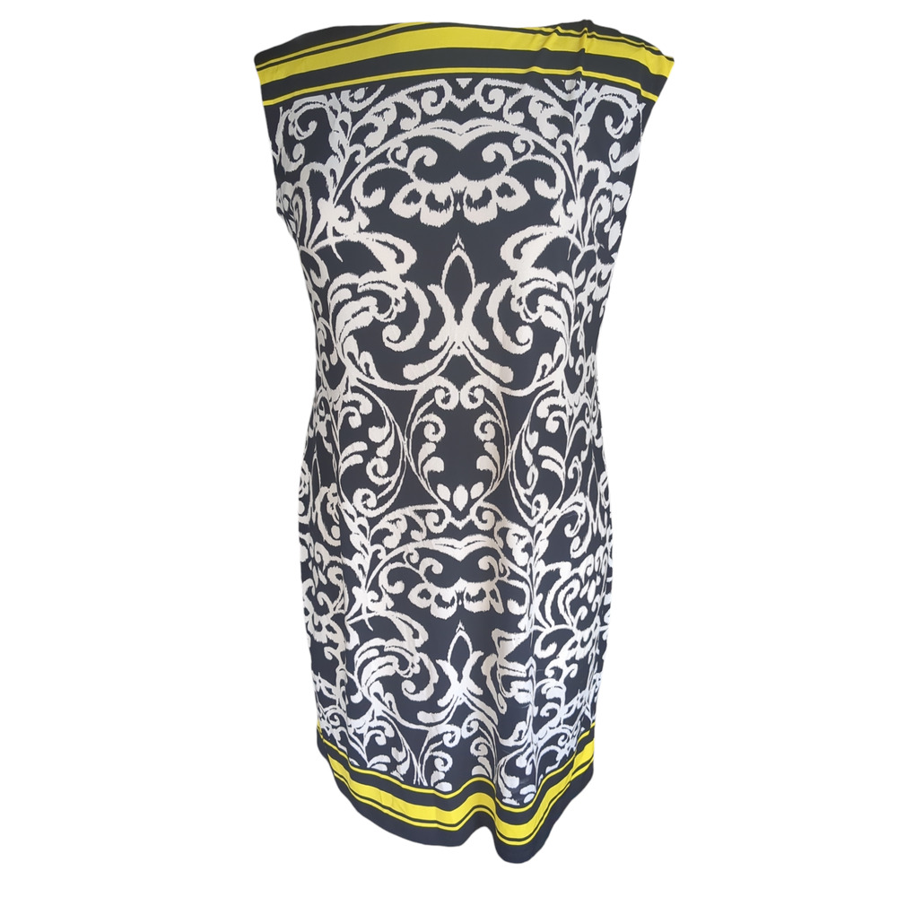 Medium Jessica Howard black white damask print boat neck women's dress #22